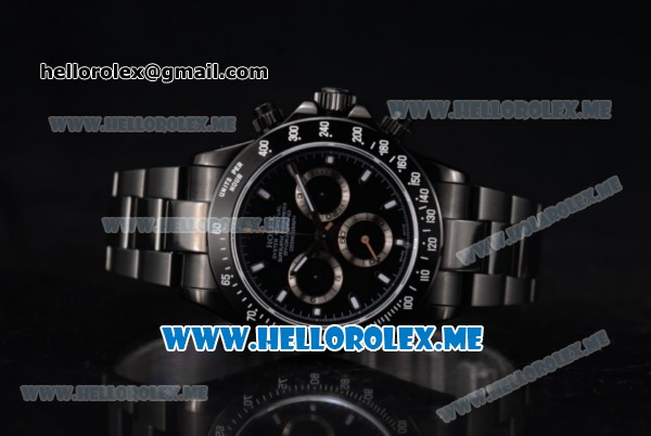 Rolex Daytona Clone Rolex 4130 Automatic PVD Case/Bracelet with Black Dial and Arabic Numeral Markers (BP) - Click Image to Close